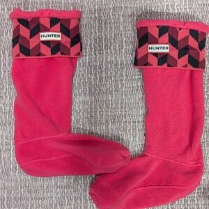 Hunter Fleece Boot Socks‎ Pink Black Buffalo Plaid Logo Women's Size M  US(5-7)